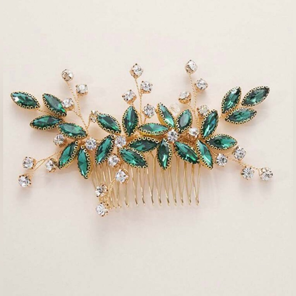 Emerald Green & gold hair comb - Picture 2 of 2